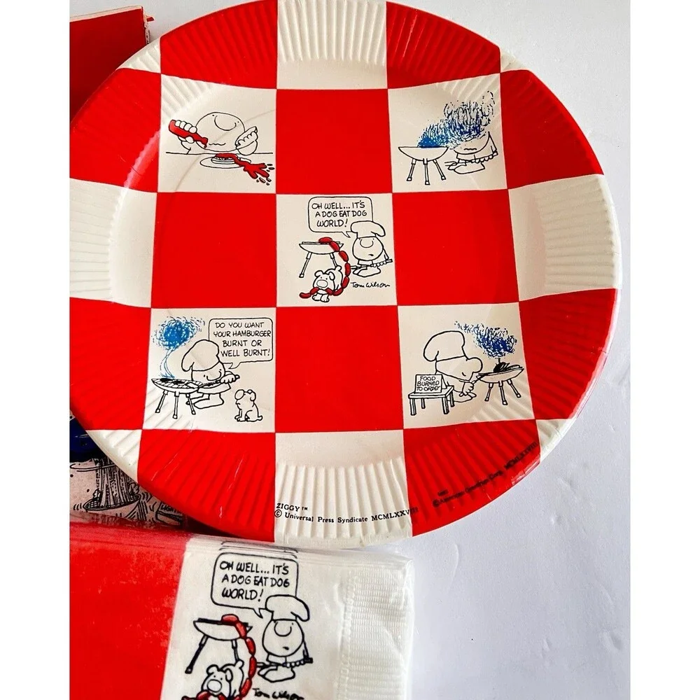 Vintage Ziggy Bar-B-Que Party Set Tablecloth Plates Napkins NOS 1978